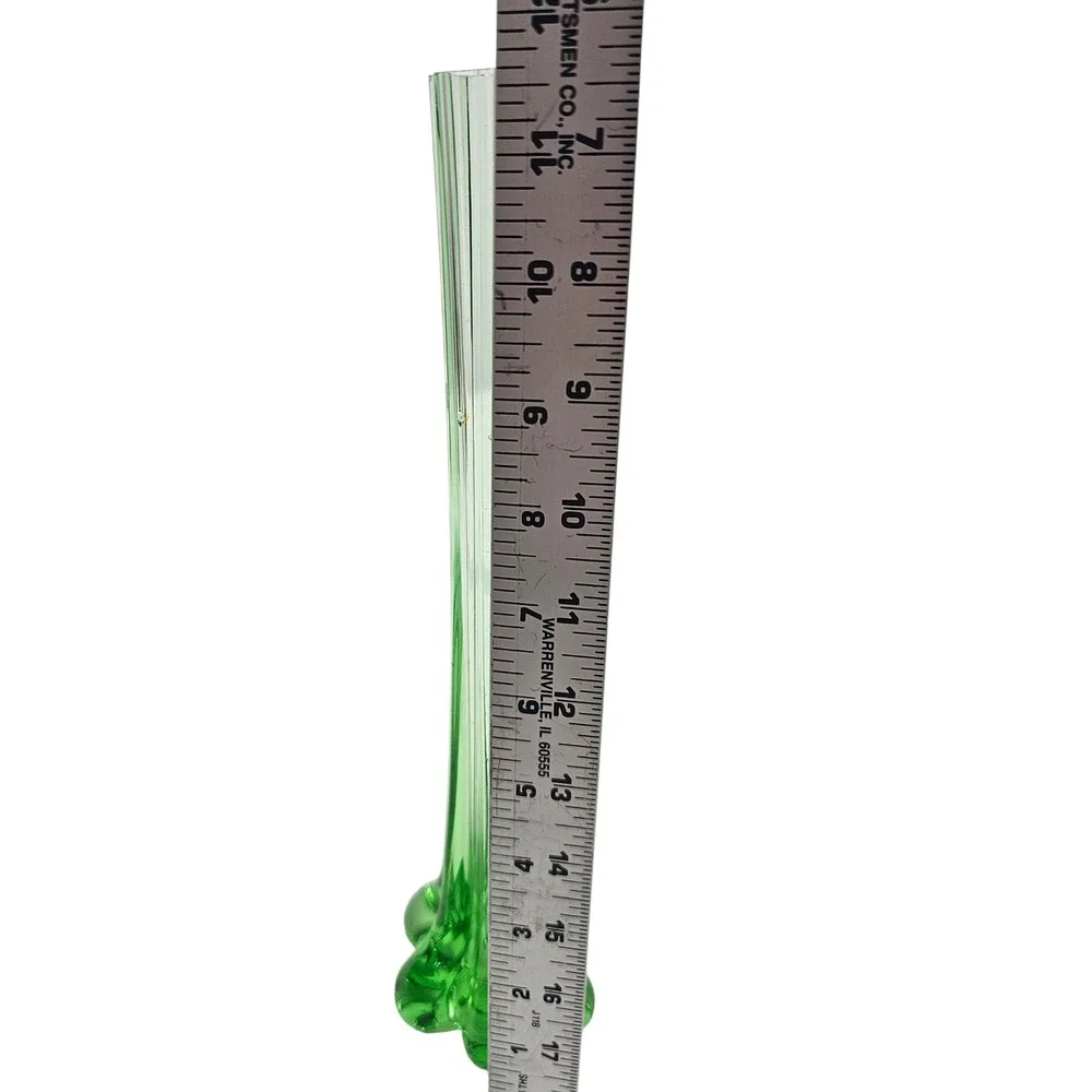 Vintage Green Swung Glass Bud Vase Mid-Century Modern 6-Toe Base 11.5 Inch